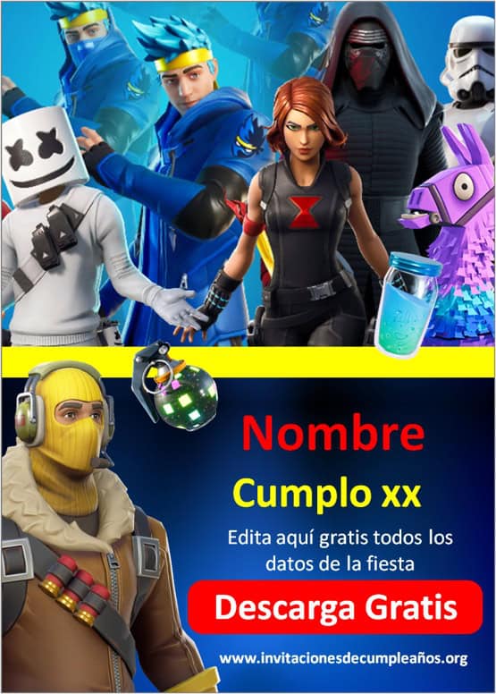 Plantilla de Fortnite Invitación Fiesta de Cumpleaños